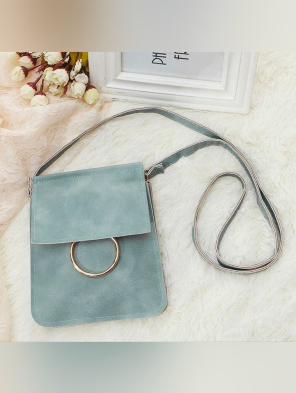 Victoria Leland Design Blue Crossbody Purse Gold Accents Clutch
